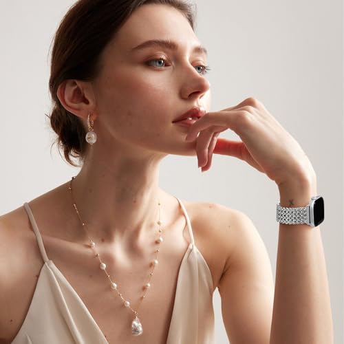 Image of Metal Band Compatible with Apple Watch Bands for Women 40mm 41mm 42mm 38mm 44mm 45mm 46mm 49mm, Dressy Stainless Steel Link Bracelet, Designer Strap for iWatch Series 11 /SE /10 /9 /8 /7 /6 /5 /4 /3 /2 /1 /Ultra