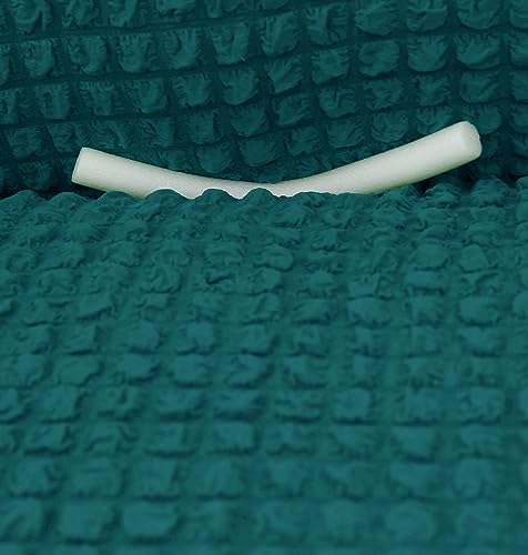 Image of House of Quirk Turkish Bubble Frill Five Seater 3 + 1 + 1 Sofa Slipcovers 280 GSM, Durable Washable Universal Triple Seater High Elastic Furniture Protector (Teal)