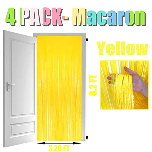 Image of 4 Pack Macaron Yellow Foil Fringe Curtain Backdrop, 3.28Ft x 8.2Ft Metallic Tinsel Foil Fringe Streamer Curtains for Photo Booth, Birthday, Wedding, New Year's, Christmas Decoration Party Supplies