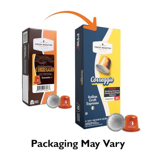 Image of Fresh Roasted Coffee, Correggio Italian Craft Espresso Capsules for Nespresso OriginalLine, Intensity 10, Kosher, 60 Recyclable Aluminum Capsules