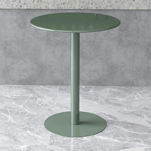 Mesa auxiliar redonda verde de metal de 60x60x71 cm para cafe de patio y sala de estar 4