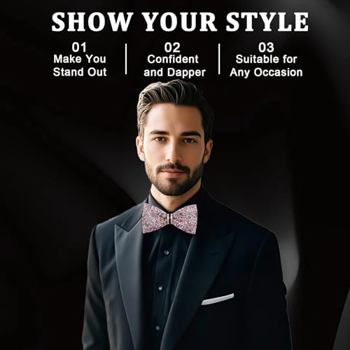 Image of Mens Rhinestone Bow Tie Pre-Tied Bow Ties for Men Adjustable Sparkle Sequin Bowtie Party Wedding