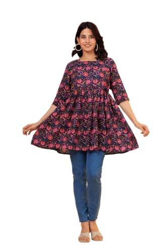 Image of THE Moon Star Women's Cotton Floral Printed Anarkali Maternity Feeding Kurti | Breastfeeding Dress for Mothers | Zipper Feeding Kurti, Nursing Kurti, Comfortable and Trendy Maternity Wear