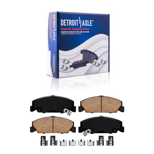 Image of Detroit Axle - Drilled & Slotted Front Brake Kit for 1990-2000 Honda Civic | 1990-1991 CRX Brake Rotors Ceramic Brake Pads 1992 1993 1994 1995 1996 1997 1998 1999 Replacement 9.45 inch inch Rotor