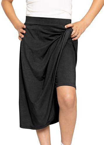 Girl's A-Line Skirt Midi Length with Built in Shorts Black