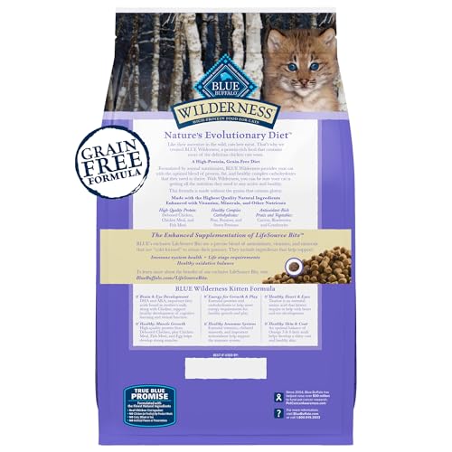 Image of Blue Buffalo Wilderness Natural Kitten Dry Cat Food, with DHA and ARA to Support Brain and Eye Development, High-Protein and Grain-Free Diet, Chicken, 2-lb Bag (Pack of 6)