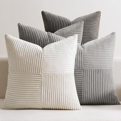 EMEMA Kissenbezug Kordsamt 4er Set Patchwork Kissenhülle 40x40 cm...