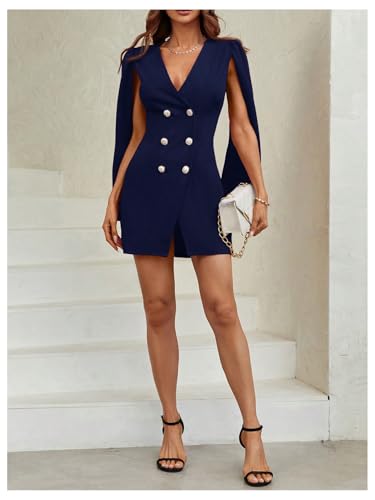 Image of Floerns Women's V Neck Double Breasted Cape Blazer Split Sleeve Elegant Blazer Dress