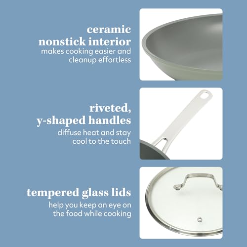 Sur La Table Kitchen Essentials Cool Commune Hard Anodized 10 Piece PFA Free Ceramic Non stick Interior Forged Durable Aluminum Pots and Pans Cookware Set - Green - Induction Compatible β image 5