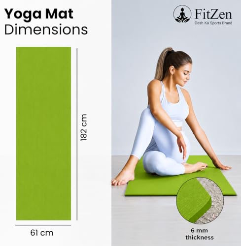 Image of 6mm EVA Yoga Mat with Carry Strap, Non-Slip Exercise & Workout Mat for Yoga, Pilates, Stretching, Meditation, Home Gym (Green)