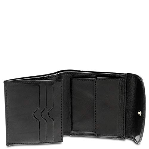 GIUDI ® - Portafoglio Donna in pelle vacchetta, vera pelle, portamonete, portatessere, Made in Italy. (Nero)