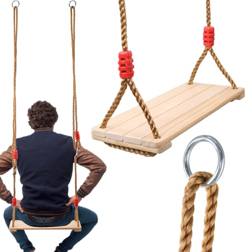 KEILEOHO Columpio de Madera para Jardín Exterior, con Cuerda Ajustable, 40 x 16 x 1,2 cm, Asiento de Columpio para Jardín Interior y Exterior, para Adultos, Capacidad Máxima 150 kg