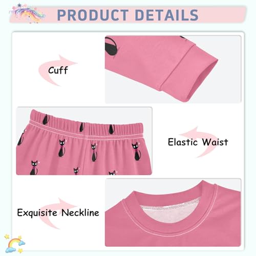 Fustylead Cute Black Cats with Pink Bows Cotton Pajamas Set 2 Piece Long Sleeve Pjs Sleepwear4