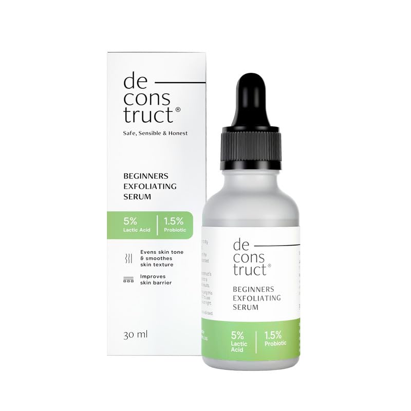 Deconstruct Beginners Exfoliating Serum 5% Lactic Acid (AHA) + 1.5% Probiotics | Face Peel to Brighten Skin, Even Dark Spots & Acne Marks, Strengthen and Smoothen Skin | 30ML