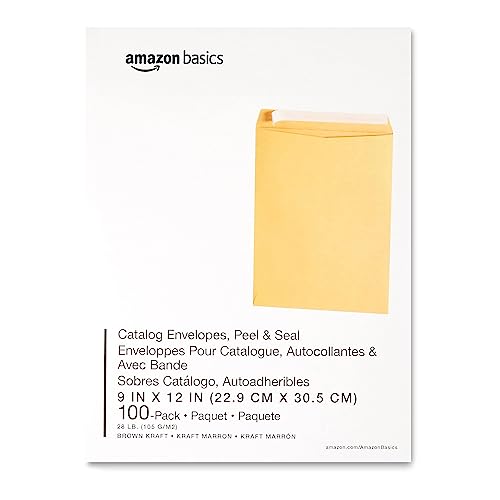 Amazon Basics Catalog Mailing Envelopes, Peel & Seal, 9x12 Inch, Brown Kraft, 100-Pack - AMZP13 image 1