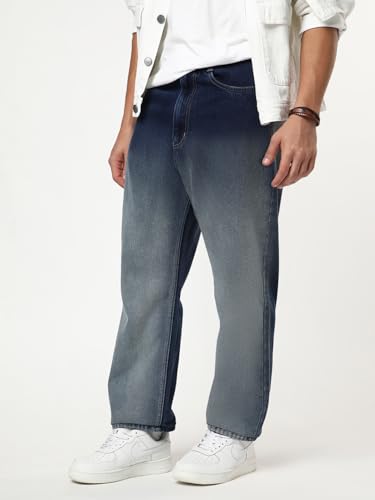 Image of Urbano Fashion Men's Loose Baggy Fit Heavy Washed Faded Denim Jeans Non-Stretchable
