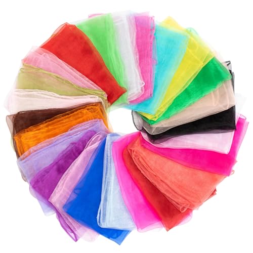 Kunoli 24 Stück Jongliertücher Kinder Bunte Tücher Baby 60×60 cm Square Bunte Tücher Kinder Geeignet für Kinderaufführungen wie Tanz Kinderfeste Sinnesaktivitäten