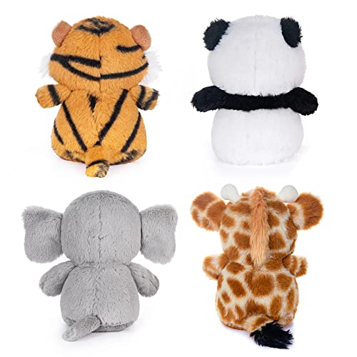 My Oli 5" Forest Animal Plush Set - Panda, Elephant, Giraffe & Tiger Bundle For Kids & Babies (Pack Of 4) #TOP6