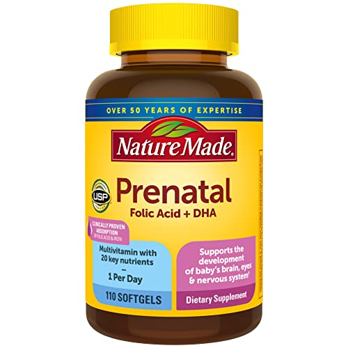 Image of Nature Made Prenatal with Folic Acid + DHA, Prenatal Vitamin and Mineral Supplement for Daily Nutritional Support, 110 Softgels, 110 Day Supply