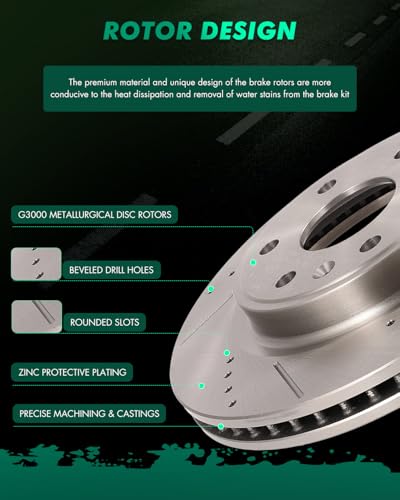 Image of SCITOO Brake Kit For Buick For Enclave,For Chevy For Traverse,For GMC For Acadia,For Saturn For Outlook Front Rear Drilled & Slotted Disc Brake Rotor Semi Metallic Brake Pad 55150;55151;D1169;D883