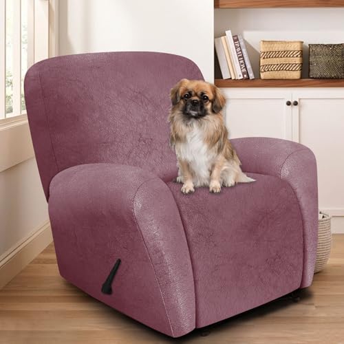 Image of ANARACHON Leather Look Recliner Chair Covers, 4 Pieces Recliner Covers Non Slip, Soft Cover for Reclining Chair, Washable Furniture Protector for Pets (1 Seater, 025 Red)