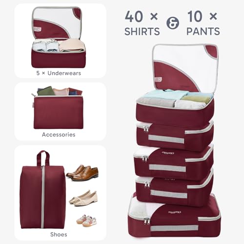 Image of OlarHike Packing Cubes for Travel,10 Set,Burgundy