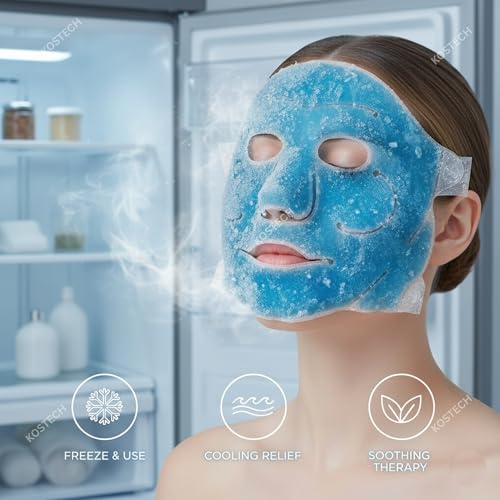 Image of Kostech Cooling Gel Face Mask & Eye Mask Set - Reusable Hot & Cold Ice Pack for Puffy Eyes, Dark Circles, Migraine & Headache Relief - Skin Tightening, Sinus Pressure Therapy, Spa Beauty Facial Mask for Women & Men