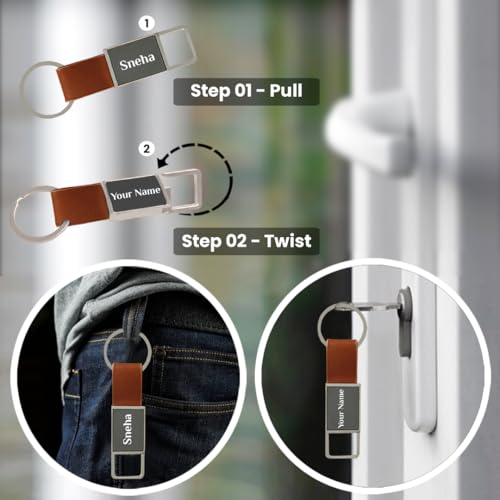 Image of Giftana Personalized Keychain with Pen and Card Holder with Name, 3 in 1 Customized Corporate Gift Set for Men and Women, Personalised Gifts for Employee (Brown)