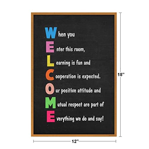 Classroom Sign Welcome Teacher Motivational Inspirational Rules Teacher Supplies School Decor Teaching Toddler Kids Elementary Learning Decorations Dark Green Cool Wall Decor Art Print Poster 12X18 #TOP4