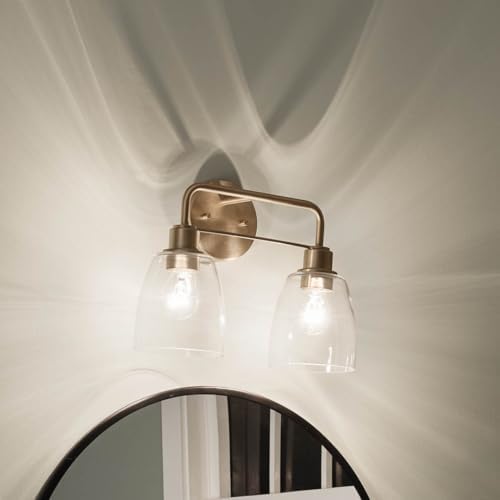 Image of Kichler Meller 2-Light Bathroom Vanity Light, Champagne Bronze | Industrial vanity light with clear glass for bathroom mirrors (11.25 inch x 7 inch x 5.5 inch), 55101CPZ