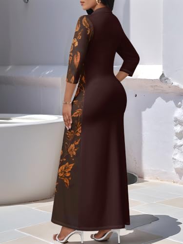 Image of PinkPatty Women's Casual 3 /4 Sleeve Polo V Neck Bodycon Maxi Dress