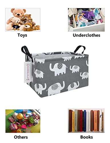Queenlala Rectangular Laundry Hamper/Foldable Nursery Laundry Basket For Organizing/Storage Bin Baskets/Children Toy Office Bedroom/Toy Bin Closet Shelf Baskets（Rec-Elephant） #TOP2