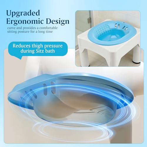 Sitzbadewanne für Toilette Erwachsene – Tragbares Sitzbad mit Hocker & Spülfunktion, Abnehmbar für Hämorrhoiden Behandlung & Wochenbettpflege