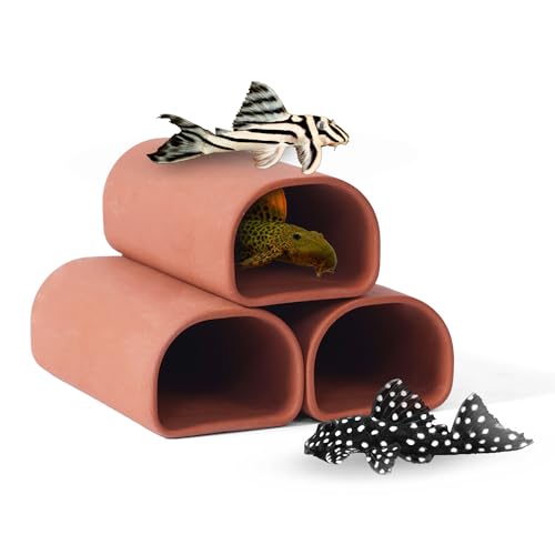 2 pc Oval-Shaped Fish cave,Hide Away Caves for Plecos, (Dark Red-Size M)