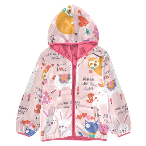 OTVEE Cute Animals in Love Llama Sloth Pink Kids Hoodie Jacket Fall Spring Full Zip Warm Outwear Coat