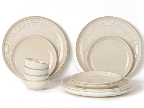 Image of Bodhi House Handcrafted Chip Resistance Porcelain Dinner Set, 12 Pieces Dish Set Serving for 4, Microwave and Dishwasher Safe, Bone-ash Free, Crockery Set for Dining and Gifting, Spanish White