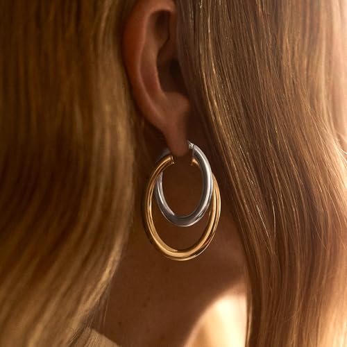 Ross-Simons Italian Sterling Silver and 18kt Gold Over Sterling Double-Hoop Earrings3