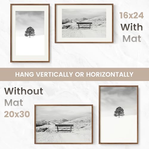 Image of 20x30 Poster Frame, USA-Sourced Natural Walnut Wood Picture Collage Frame with HD Tempered Glass, Modern Simple 20 x 30 Wooden Photo Frame Matted to 16x24, Vertical & Horizontal Wall Hanging Display