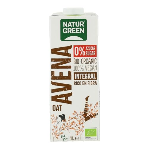 NaturGreen - Bebida de Avena Integral 0% Azúcar BIO, Rico en Fibra, 100% Vegan, Sin Azúcares, Bebida Vegetal, 1L