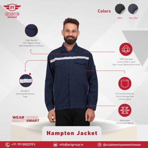 Image of CLUB TWENTY ONE Workwear Men's Safety Cotton Jacket with Reflective Piping