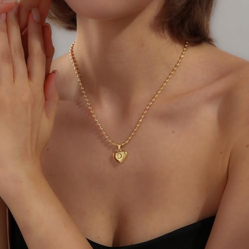 KISSCLOUD Heart Initial Necklaces for Women 14K Gold Plated Dainty Letter Charm Necklace Cute Bubble Personalized Name Pendant Ball Chain D Necklace Non Tarnish Trendy Jewelry Gift — view 2