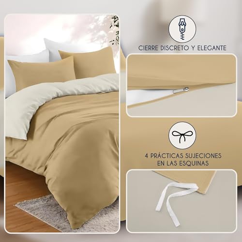 Miniatura 3 de Dreamzie Funda Nordica Cama 240x220 Cm Con 2 Funda Almohada 50x70 Cm - Beige Arena - Funda Nordicas 240x220 De 100 Microfibra. Funda Nórdica Certificada Sin Productos Químicos