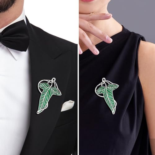 EKZ Elegance Elven Green Tree Leaf Enamel Pin,Cloak Clasp Brooches Elven Keepsake Pin for Luck and Mystery – Perfect for Christmas Festive Attire and Cosplay Jewelry4