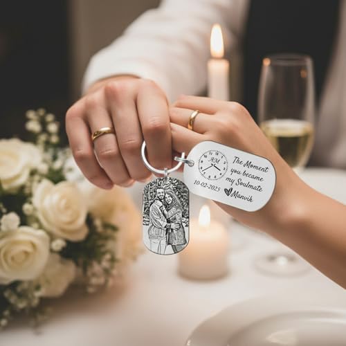 Image of Stainless Steel Couple Key Chain With Custom Photo Engraving Gift For Partners Customize Keychain Anniversary For Couples Husband Wife Wedding Birthday Valentine's Day Precious Love