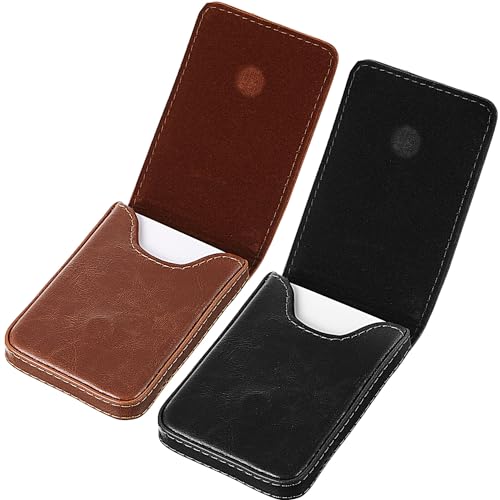 Image of Outus 2 Pcs Business Card Holder, PU Leather Business Card Case Pocket Wallet with Magnetic Shut for Men Women(Black and Light Coffee,Classic)