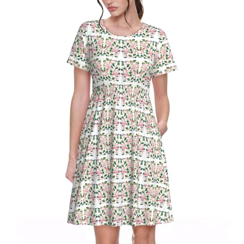Robe d'été légère à manches courtes et feuilles tropicales
