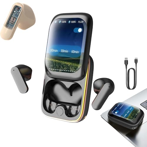 Image of 2025 New Intelligent Full-Color Touch Screen Slider Earphones, Smart Touch Screen Bluetooth Earbuds, Intelligent Full-Color Noise Canceling Open Bluetooth Earphones (Black)