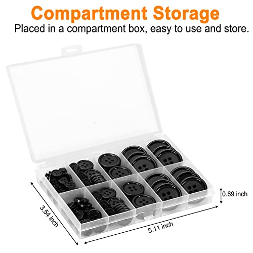 110Pcs Premium Black Buttons With Compartment Box, Ezjiayou 5 Perfect Sizes Mixed Sewing Buttons, 4 Big Holes Round Craft Button, For Sewing, Diy And Decoration #TOP2