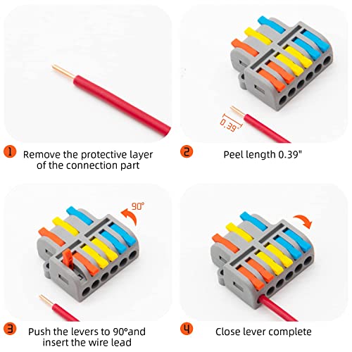 Image of ROBOWAY 10Pcs LT-633 Lever Wire Connector, 3 In 6 Out Quick Wiring Cable Terminal Block for 24-12 AWG Wires, Compact Splicing Connector with Durable Design, Easy Reusable Wiring Terminal (Pack of 10)