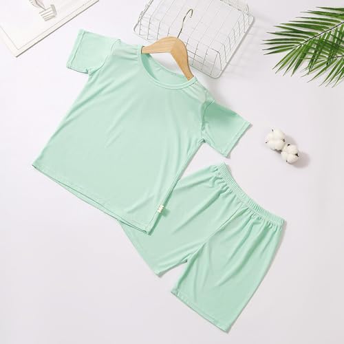 Boys Girls Ice Silk 𝗣ajamas Set Lightweight Short Sleeve Shirts Elastic Waist Shorts Set Comfort Soft 𝗦leepwear4